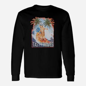 Waves Kitty Cat Surfing On Pizza Long Sleeve T-Shirt | Seseable FR