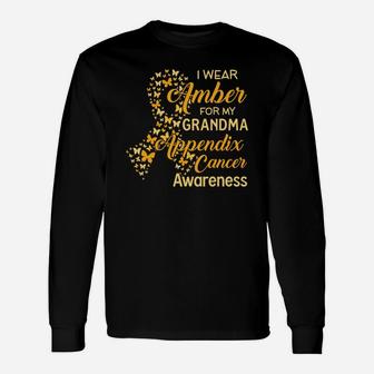 I Wear Amber For My Grandma Ribbon Proud Grandma Long Sleeve T-Shirt - Seseable