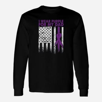 I Wear Purple For My Dad Pancreatic Canker Awareness Long Sleeve T-Shirt - Seseable