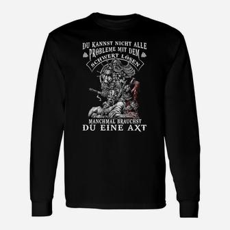 Wikinger-Axt Schwarzes Langarmshirts mit Spruch, Motiv Tee für Männer - Seseable