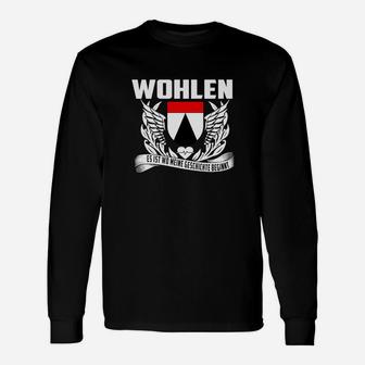 Wohlen Adler Wappen Herren Langarmshirts, Grafik Design in Schwarz - Seseable