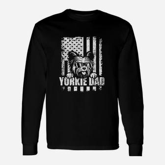 Yorkie Dad Cool Vintage Retro Proud American Flag Long Sleeve T-Shirt - Seseable