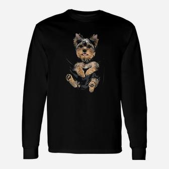 Yorkie Puppy In Pockets Long Sleeve T-Shirt - Seseable