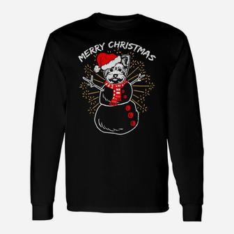 Yorkie Snowman Dog Mom Dad Ugly Christmas Long Sleeve T-Shirt - Seseable