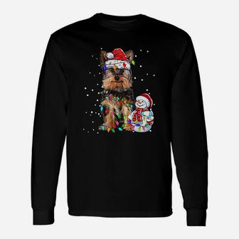 Yorkshire Terrier Christmas Santa Hat Xmas Lights Yorkie Dog Long Sleeve T-Shirt - Seseable