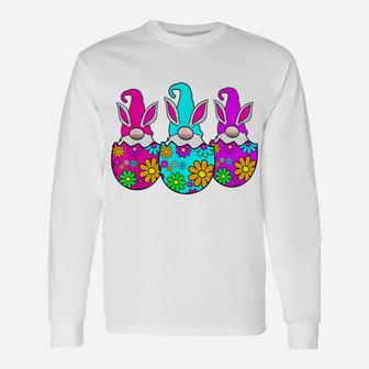 3 Easter Egg Gnomes Colorful Spring Bunny Ears Rabbit Cute Long Sleeve T-Shirt - Seseable