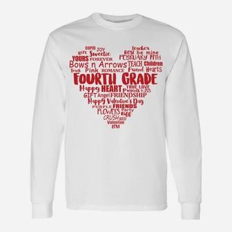 4th Grade Teacher Valentine Heart Fourth Grade Long Sleeve T-Shirt - Seseable