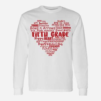 5th Grade Teacher Valentine Heart Fifth Grade Long Sleeve T-Shirt - Seseable