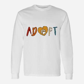 Adopt Paws Print Cute Dog Cat Pet Shelter Rescue Long Sleeve T-Shirt - Seseable