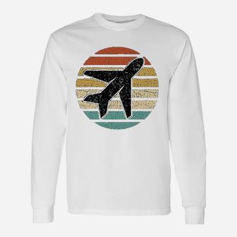 Airplane Pilot Vintage Sunset Long Sleeve T-Shirt - Seseable