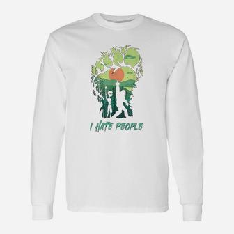 Alien Bigfoot Middle Finger I Hate People Camping Long Sleeve T-Shirt - Seseable