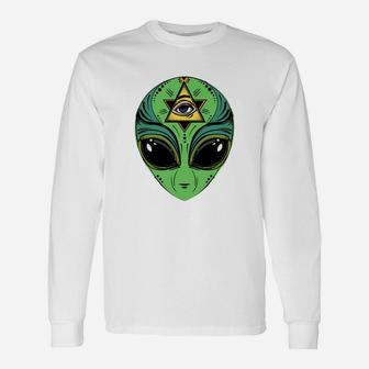 Alien Face And Alien Shuttle In The Space Long Sleeve T-Shirt - Seseable