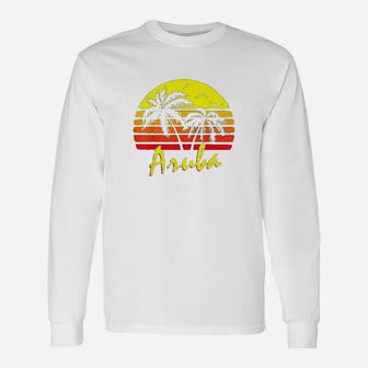 Aruba 80s Tropical Summer Beach Palm Tree Sunset T-shirt Long Sleeve T-Shirt - Seseable