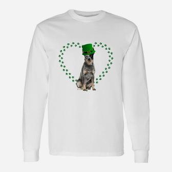 Australian Cattle Dog Heart Paw Leprechaun Hat Irish St Patricks Day For Dog Lovers Long Sleeve T-Shirt - Seseable