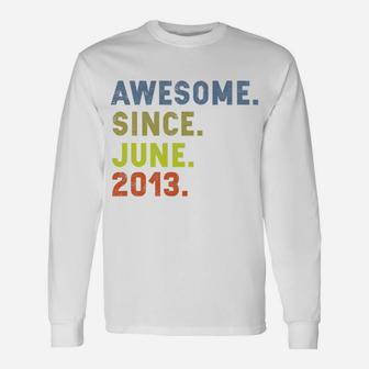 Awesome Since June 2013 Vintage 9th Birthday Boys Girls Long Sleeve T-Shirt - Seseable