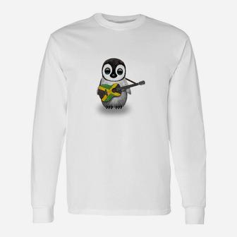 Baby Penguin Playing Jamaican Flag Guitar Shirt Long Sleeve T-Shirt - Seseable