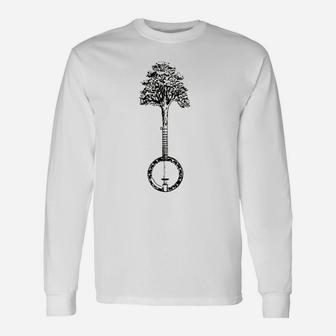 Banjo Tree Minimalist Vintage Nature And Music Graphic Long Sleeve T-Shirt - Seseable