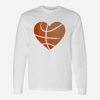 Basketball Ball Love Heart Mom Dad Sports Player Fun Long Sleeve T-Shirt - Seseable