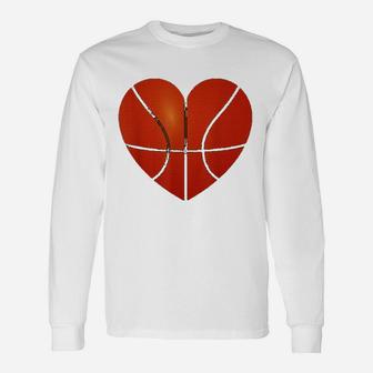 Basketball Heart Valentine Day Teacher Long Sleeve T-Shirt - Seseable