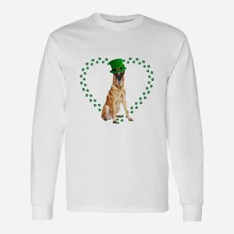Belgian Malinois Heart Paw Leprechaun Hat Irish St Patricks Day For Dog Lovers Long Sleeve T-Shirt - Seseable