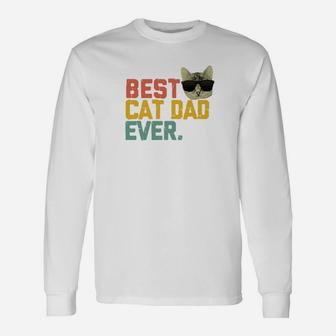 Best Cat Dad Ever Shirt Vintage Cat Lover Apparel Long Sleeve T-Shirt - Seseable