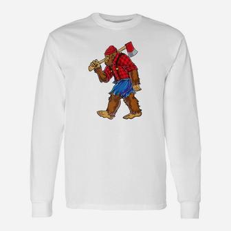 Bigfoot Lumberjack Sasquatch Carpenter Men Dad Boys Long Sleeve T-Shirt - Seseable