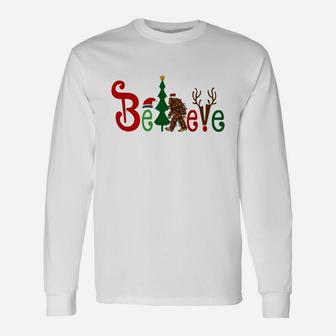 Bigfoot Santa Light Believe Christmas Long Sleeve T-Shirt - Seseable