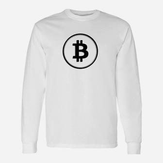 Bitcoin Logo Unisex Langarmshirts in Weiß, Krypto Mode - Seseable