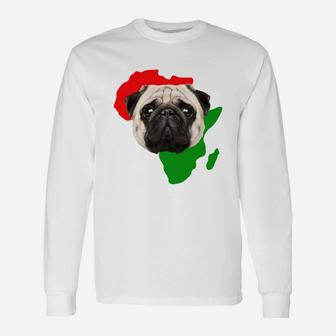 Black History Month African Map Pug For Pet Lovers Proud Black Long Sleeve T-Shirt - Seseable