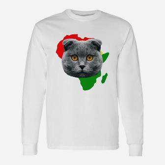 Black History Month African Map Scottish Fold For Pet Lovers Proud Black Long Sleeve T-Shirt - Seseable