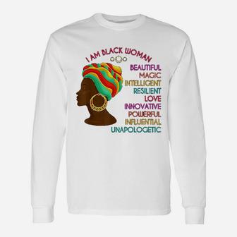 Black Woman African Roots Pride Black History Month Long Sleeve T-Shirt - Seseable