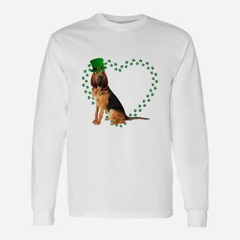 Bloodhound Heart Paw Leprechaun Hat Irish St Patricks Day For Dog Lovers Long Sleeve T-Shirt - Seseable