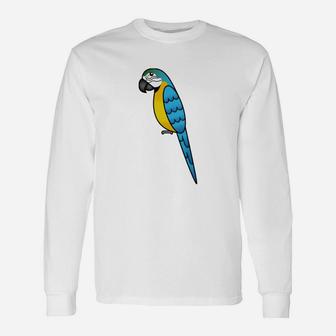 Blue And Yellow Macaw Parrot Bird Cute Cartoon Illustration T-shirt Long Sleeve T-Shirt - Seseable