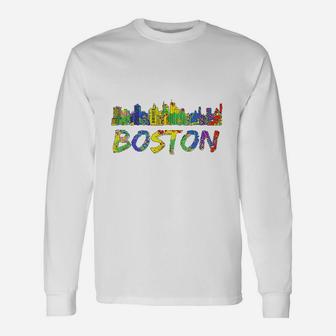 Boston Massachusetts Skyline Paint Vintage Long Sleeve T-Shirt - Seseable