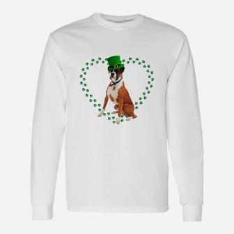 Boxer Heart Paw Leprechaun Hat Irish St Patricks Day For Dog Lovers Long Sleeve T-Shirt - Seseable