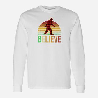 Buffalo Plaid Bigfoot Believe Christmas Xmas Long Sleeve T-Shirt - Seseable