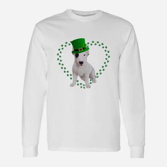 Bull Terrier Heart Paw Leprechaun Hat Irish St Patricks Day For Dog Lovers Long Sleeve T-Shirt - Seseable