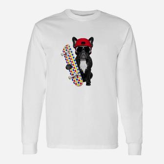 Bulldog Skateboard Long Sleeve T-Shirt - Seseable