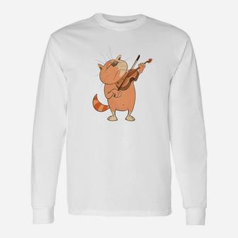 Cat Violinist Cat Playing Violin For Musicians Long Sleeve T-Shirt - Seseable