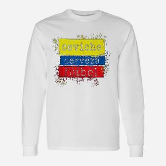 Ceviche Cerveza Futbol Ecuador Flag Soccer Jersey Long Sleeve T-Shirt - Seseable