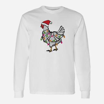Chicken Christmas Lights Santa Hat Art Long Sleeve T-Shirt - Seseable