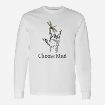 Choose Kind Dragonfly I Love You Asl Sign Language Deaf Long Sleeve T-Shirt - Seseable