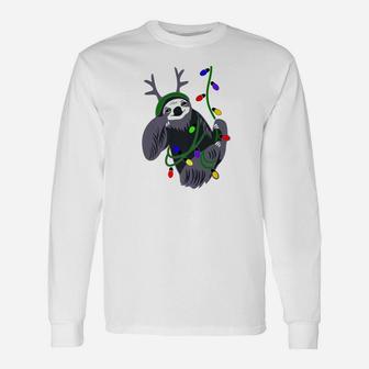 Christmas Sloth Hanging Christmas Lights Long Sleeve T-Shirt | Seseable UK