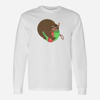 Christmas Sloth Reindeer Antler Christmas Ornament Long Sleeve T-Shirt - Seseable