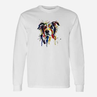 Colorful Border Collie Dog Lover Dad Mom Long Sleeve T-Shirt - Seseable