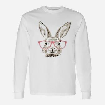 Cute Easter Bunny Rabbit Pink Glasses Hipster Long Sleeve T-Shirt - Seseable