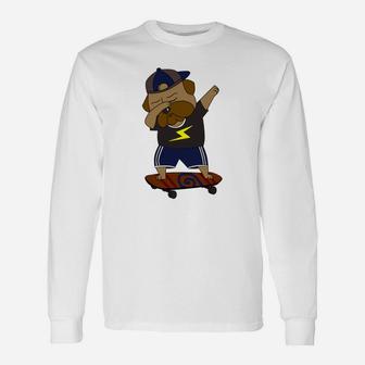 Dabbing English Bulldog Skateboard Cute Dab Long Sleeve T-Shirt - Seseable