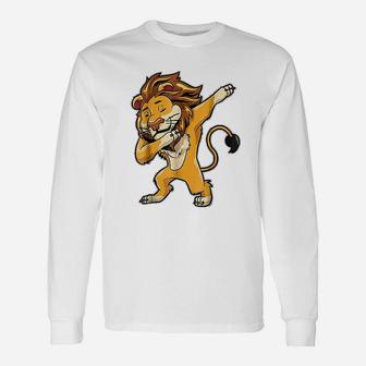 Dabbing Lion Meme Print Dab Cat Dance Long Sleeve T-Shirt - Seseable