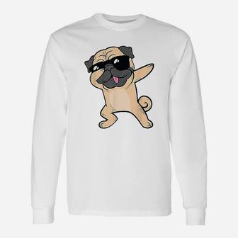 Dabbing Pug Dog Dab Animal Cool Sunglasses Cute Long Sleeve T-Shirt - Seseable