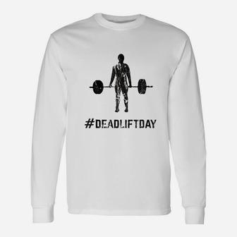 Deadlift Day Retro Vintage Barbell Gym Lifting Long Sleeve T-Shirt - Seseable